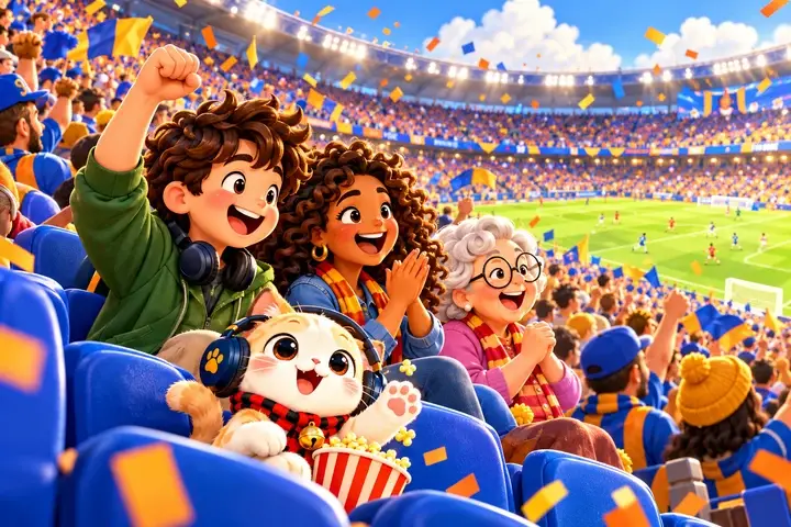Friends cheering at a football stadium